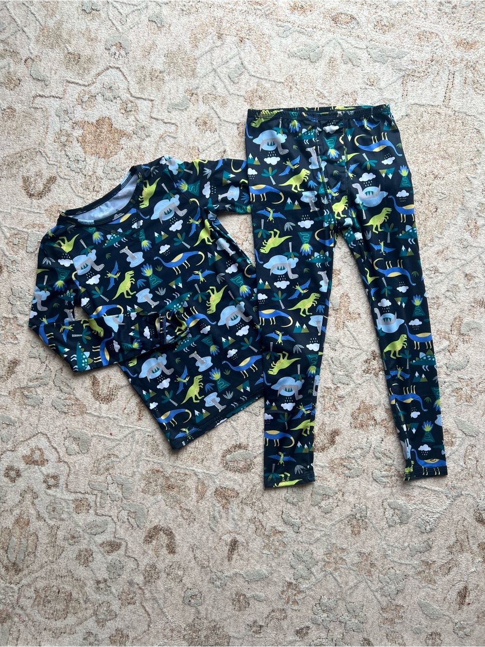 Colorful Dinosaur Printed Base Layer Set: Long Sleeve Tee & Leggings